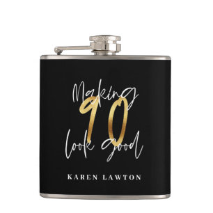 Making 90 look good gold birthday hip flask