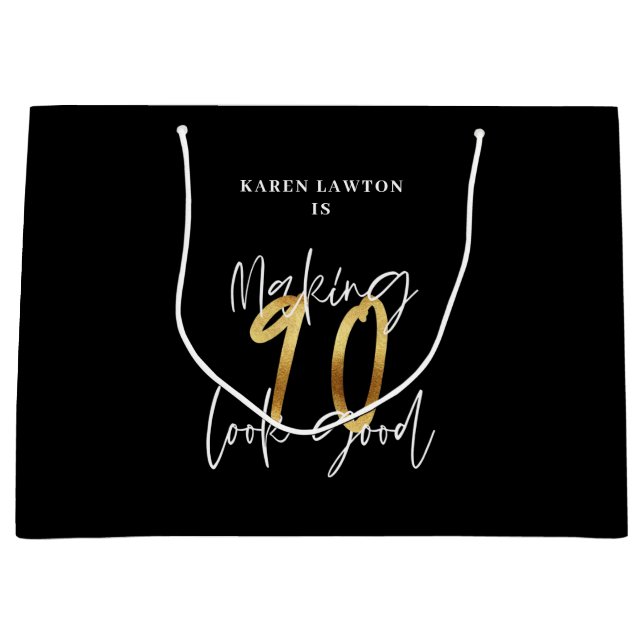 Making 90 look good gold birthday large gift bag (Front)