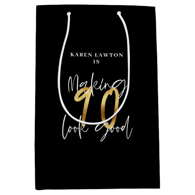 Making 90 look good gold birthday medium gift bag (Front)