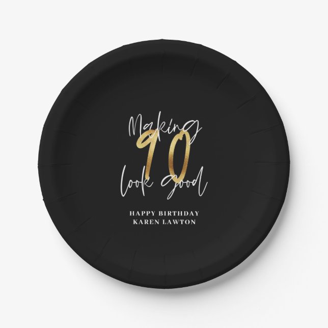 Making 90 look good gold birthday  paper plate (Front)