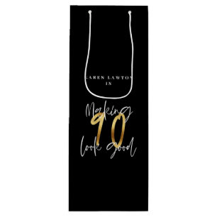 Making 90 look good gold birthday wine gift bag