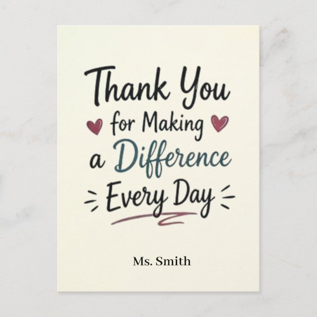 Making a Difference Every Day Personalised Postcard (Front)