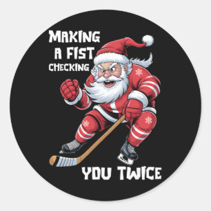 Making A Fist Checking You Twice Christmas Santa I Classic Round Sticker