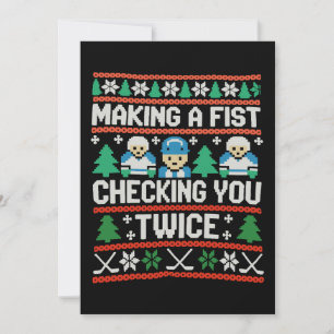 Making A Fist Checking You Twice Ice Hockey Xmas Invitation