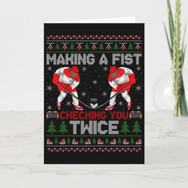Making A Fist Checking You Twice Ugly Ice Hockey C Card (Front)