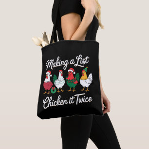 Making A List Chicken It Twice Christmas Rooster Tote Bag