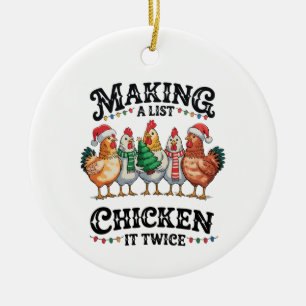 Making A List Chicken It Twice Christmas Xmas Ceramic Tree Decoration