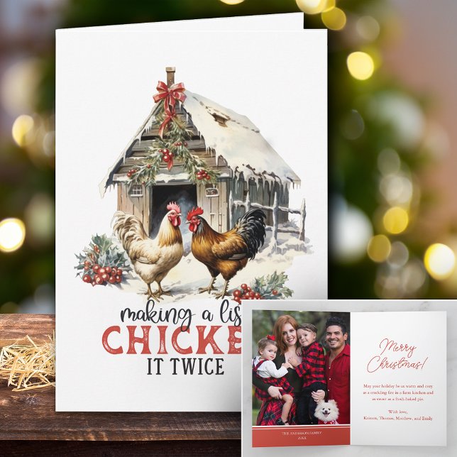 Making a List Chicken It Twice Country Christmas Holiday Card (Creator Uploaded)