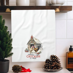 Making a List Chicken It Twice Country Christmas Tea Towel