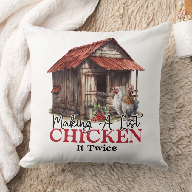 Making a List Chicken it Twice Funny Christmas  Cushion (Blanket)