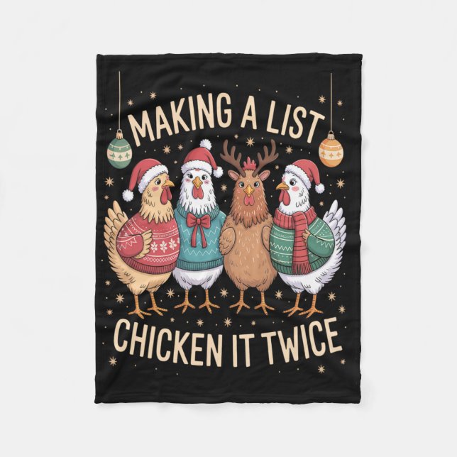 Making A List Chicken It Twice Funny Christmas Far Fleece Blanket (Front)