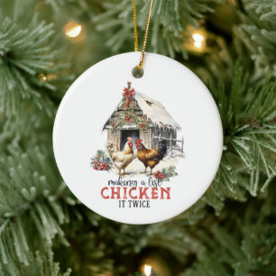 "Making a list, Chicken it twice" Puns Christmas Ceramic Tree Decoration