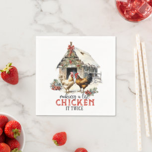 "Making a list, Chicken it twice" Puns Christmas Napkin