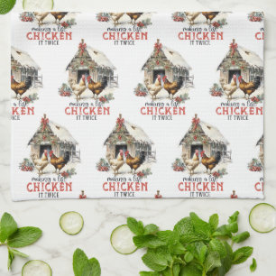 "Making a list, Chicken it twice" Puns Christmas Tea Towel