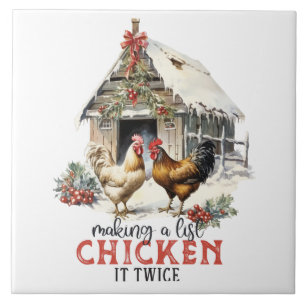 "Making a list, Chicken it twice" Puns Christmas Tile