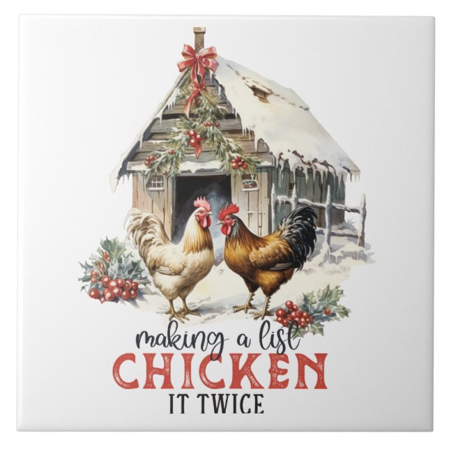 "Making a list, Chicken it twice" Puns Christmas Tile (Front)