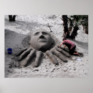 Making a sand sculpture in spring in Marbella Poster