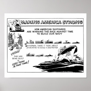 Making America Strong WW2 Cartoon Poster