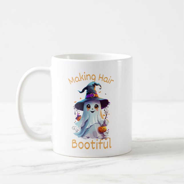 Making Hair Bootiful Funny Scary Ghost Halloween Coffee Mug (Left)