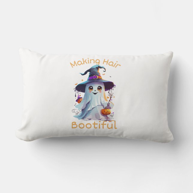 Making Hair Bootiful Funny Scary Ghost Halloween Lumbar Cushion (Front)