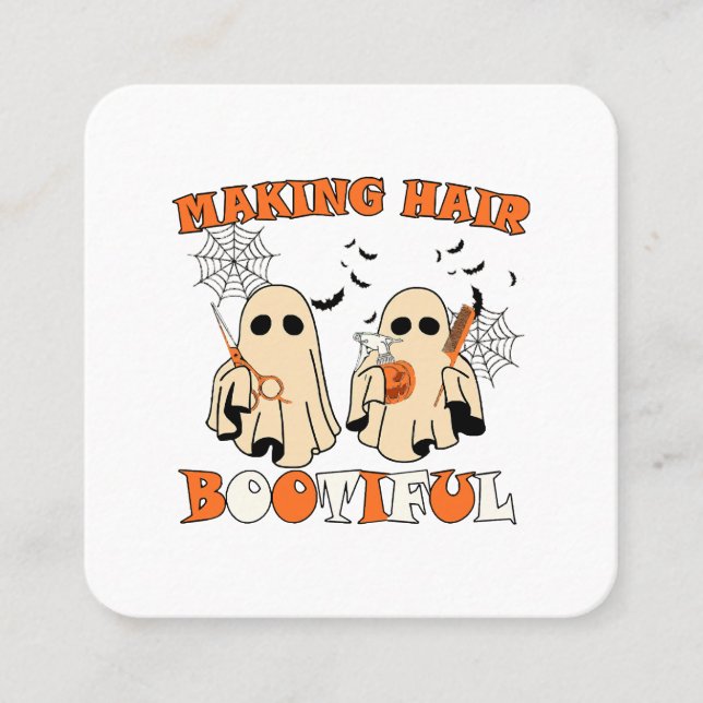 Making Hair Funny Ghost Hairdresser Halloween  Square Business Card (Front)