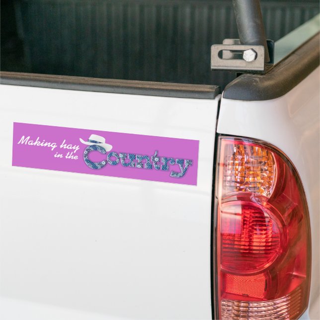 "Making hay in the Country" purple car sticker (On Truck)