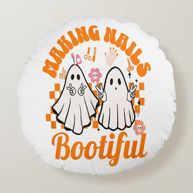 Making Nails Bootiful Halloween Round Cushion (Front)