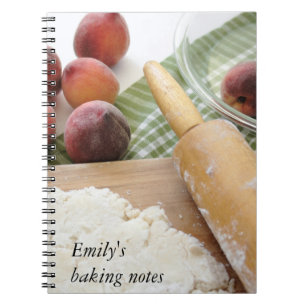 making peach pie baking notebook