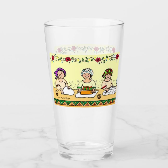 making perogies, pyrohy, pierogies, vereneky glass (Front)