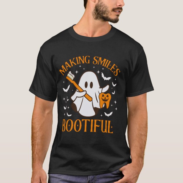 Making Smiles Bootiful Funny Retro Halloween for D T-Shirt (Front)