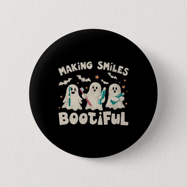 Making Smiles Bootiful Halloween Funny Ghost Denti 6 Cm Round Badge (Front)