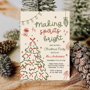Making Spirit Bright Hand Drawn Christmas Party Invitation