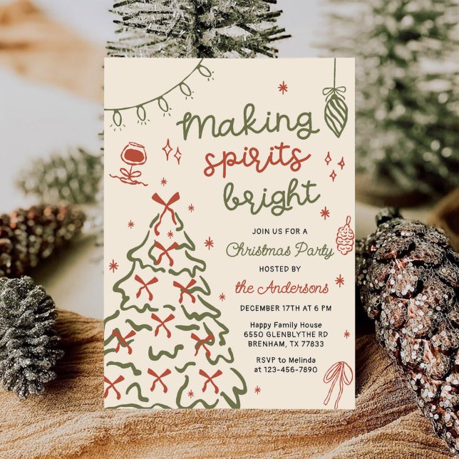 Making Spirit Bright Hand Drawn Christmas Party Invitation (Creator Uploaded)
