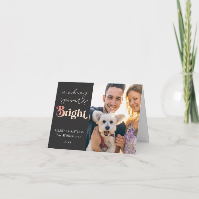 Making Spirits Bright 2 Photo Merry Christmas Holiday Card (Front)