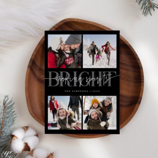 Making Spirits Bright Black Christmas Multi Photo Holiday Card (Creator Uploaded)