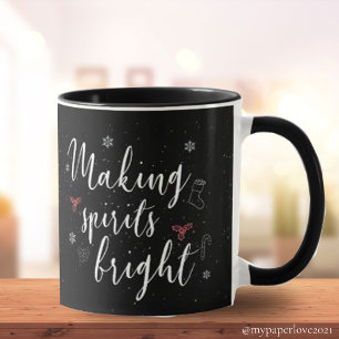 Making Spirits Bright Black White Cute Christmas Mug