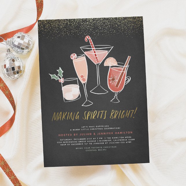 Making Spirits Bright | Chalkboard Cocktail Party Invitation (Creator Uploaded)