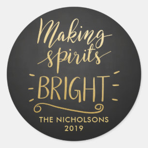 Making Spirits Bright Chalkboard Gold Foil Script Classic Round Sticker