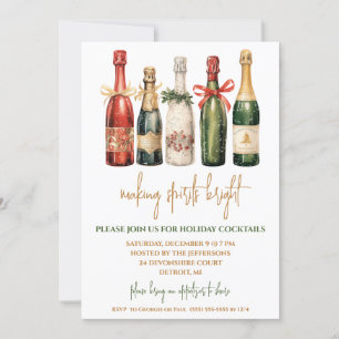 Making Spirits Bright Champagne Holiday Party Invitation
