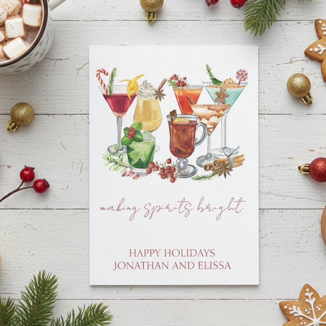 Making Spirits Bright Christmas Cocktail  Holiday Card (Creator Uploaded)