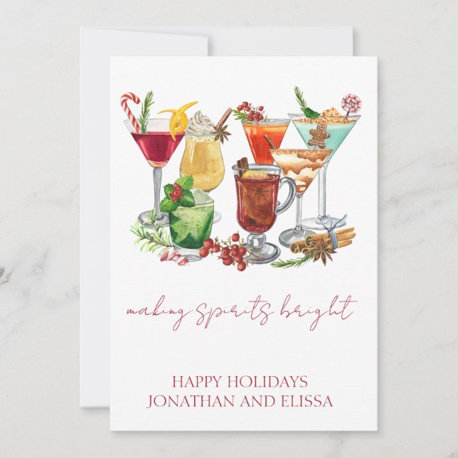Making Spirits Bright Christmas Cocktail  Holiday Card (Front)