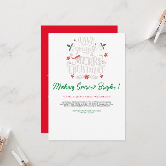 Making Spirits Bright | Christmas Cocktail Party I Invitation (Front/Back In Situ)