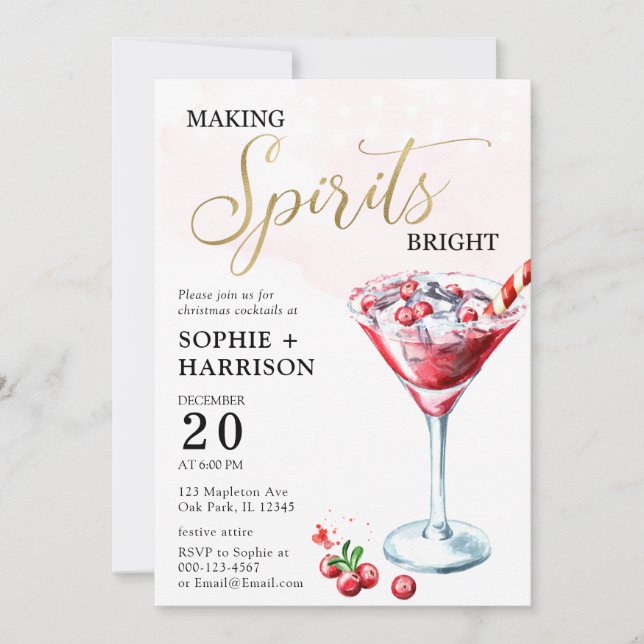 Making Spirits Bright Christmas Cocktail Party Inv Invitation (Front)