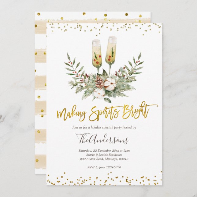 Making Spirits Bright Christmas Cocktail Party Invitation (Front/Back)