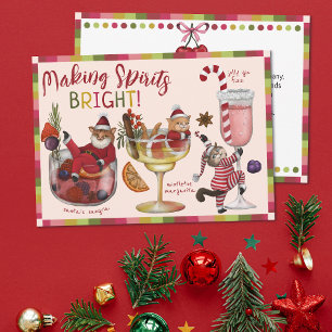 Making Spirits Bright Christmas Cocktails Cat  Holiday Card