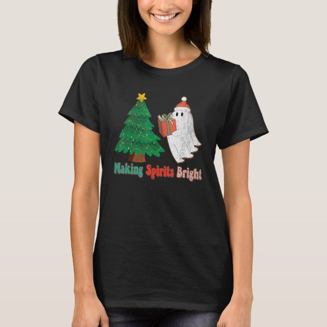Making Spirits Bright Christmas Ghost Santa Claus  T-Shirt (Front)