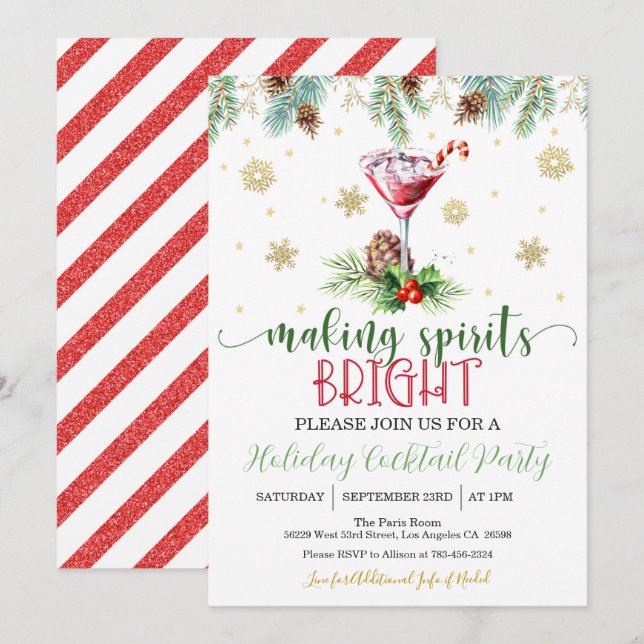 Making Spirits Bright Christmas Party (Border) Invitation (Front/Back)