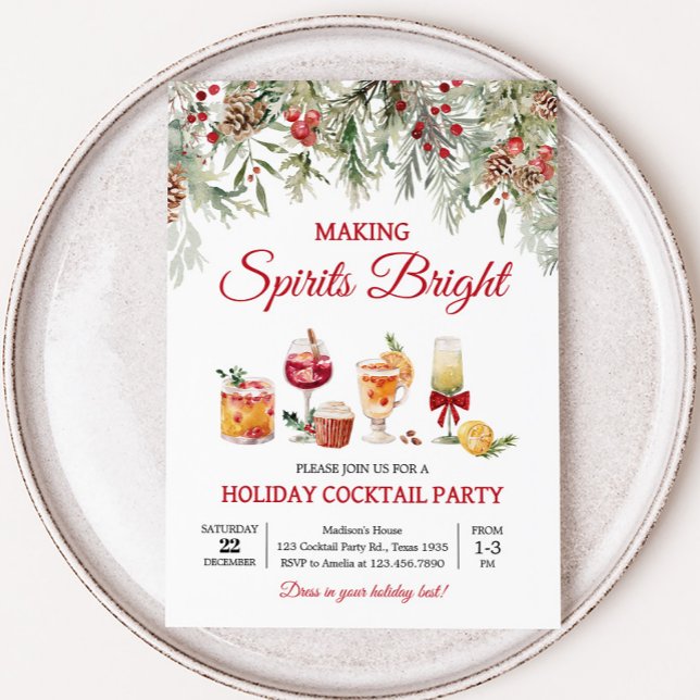 Making Spirits Bright Cocktail Christmas Party Invitation (Making Spirits Bright Holiday Cocktail Christmas Party Invitation)