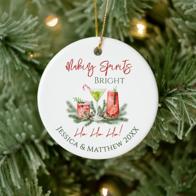 Making Spirits Bright Custom Couples Holiday Ceramic Tree Decoration (Tree)