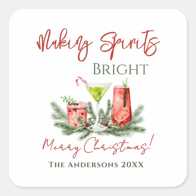 Making Spirits Bright Custom Holiday Square Sticker (Front)